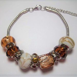 Charm Bracelet With Brown and Tan Glass Beads